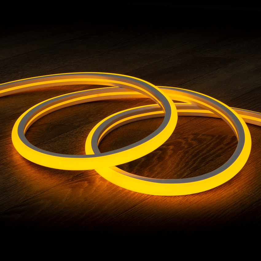 220V AC Dimmable 7.5 W/m Semicircular Neon LED Strip 120 LED/m in Yellow IP67 Custom Cut every 100cm
