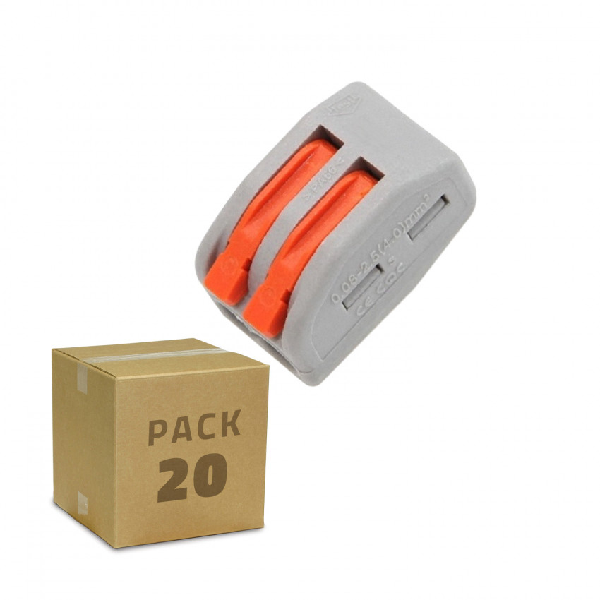 Pack 20 Quick Connectors 2 Inputs PCT-212 for Electrical Cable 0.08-4mm².
