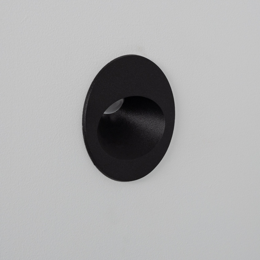 3W Coney Recessed Round Outdoor LED Wall Light in Black 