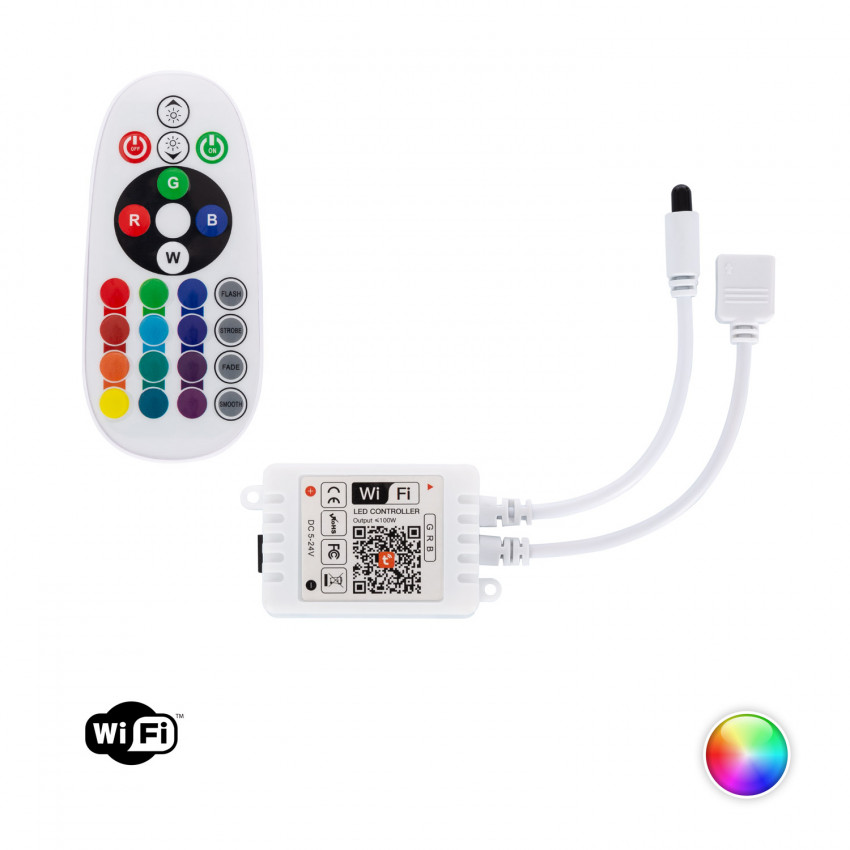 Dimmer Controller for 12/24V DC RGB LED Strips with IR Remote Control
