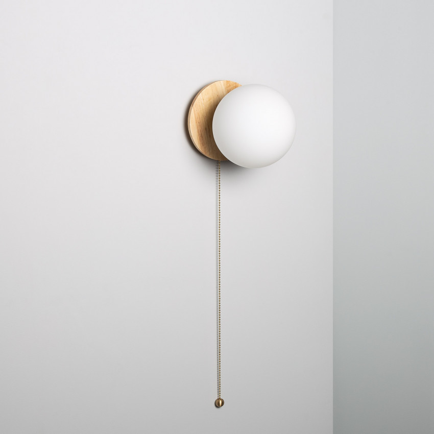 Gold Orbit Wood and Glass Wall Light