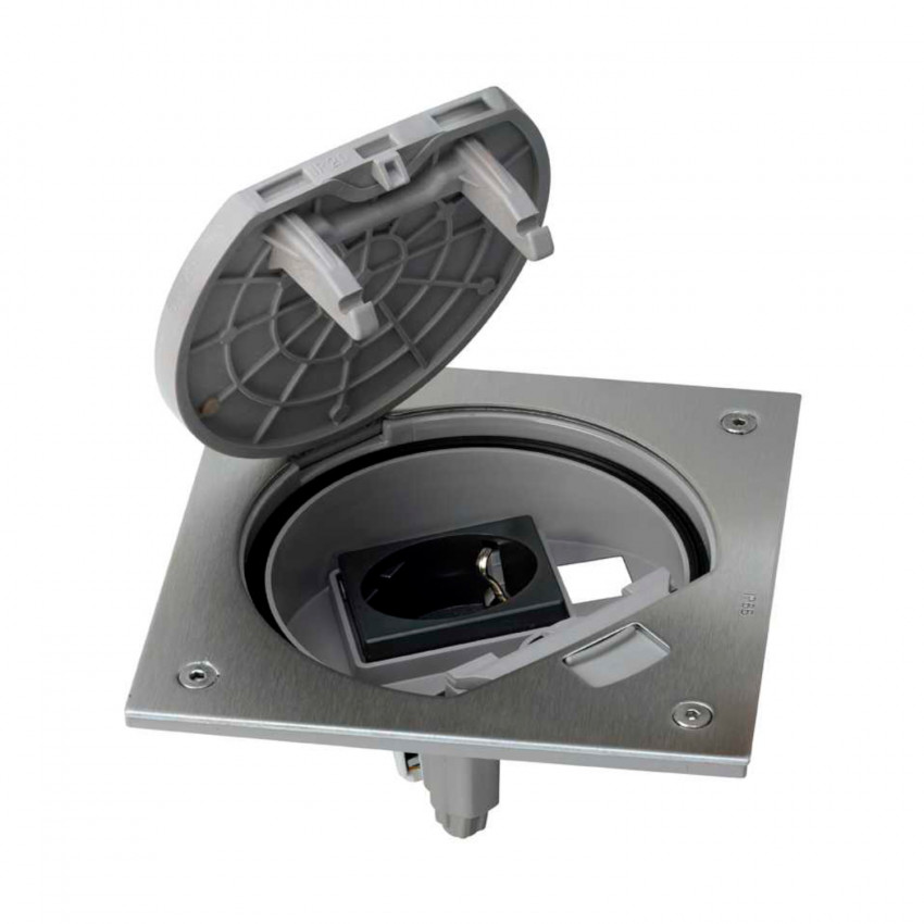 IP66 Mechanism Holder Unit with Manual Locking and Schuko Plug Base for RJ45 Keystone Stainless