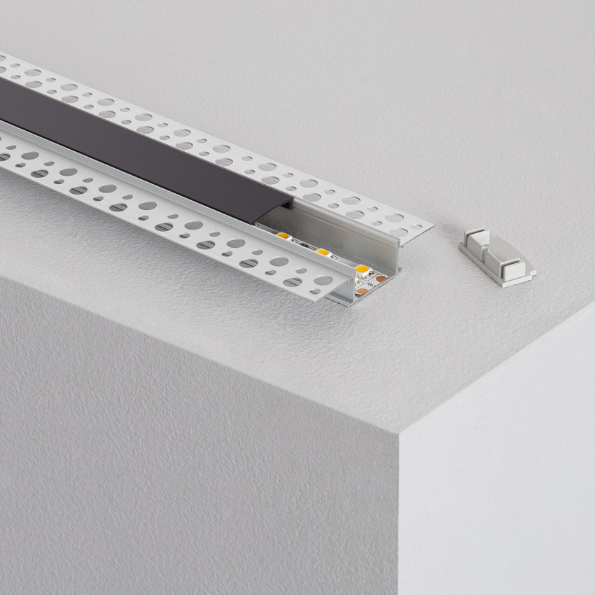 2m Aluminium Recessed in Plaster / Plasterboard for Double LED Strips 